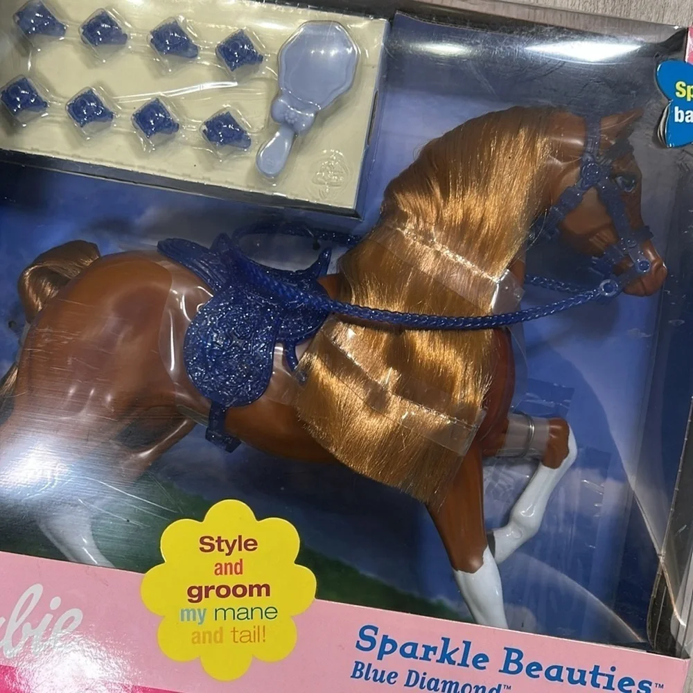 Vintage Y2K NIB Barbie Sparkle Beauties Blue Diamond Horse w/Sparkling Barrettes
